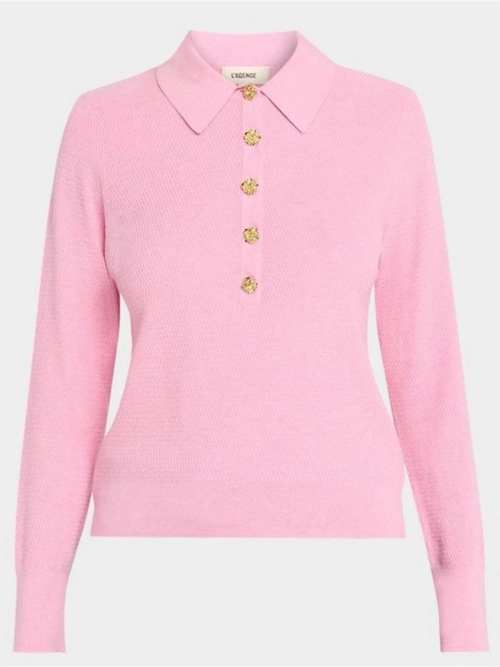 L’agence Sterling Jewel Button Collared Sweater Pink & Gold Rose Size Small